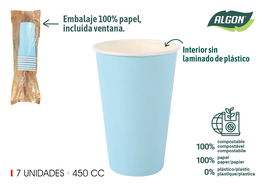Algon Set 7 Vasos de Cartón Azul Baby 450 cc (9x13.5x9 cm) (16 Unidades)