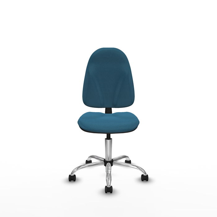 Silla de oficina Algarra con mecanismo Contacto permanente básico tapizada con Tela color Verde petróleo. Equipada con Base cromada, Sin brazos y Ruedas de parqué