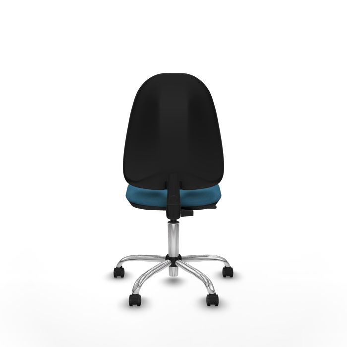 Silla de oficina Algarra con mecanismo Contacto permanente básico tapizada con Tela color Verde petróleo. Equipada con Base cromada, Sin brazos y Ruedas de parqué