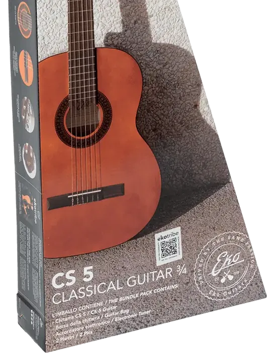 Eko Guitarra Clásica 3/4 CS-5 Natural Pack para Niños y Adolescentes con Funda, Afinador y Púas