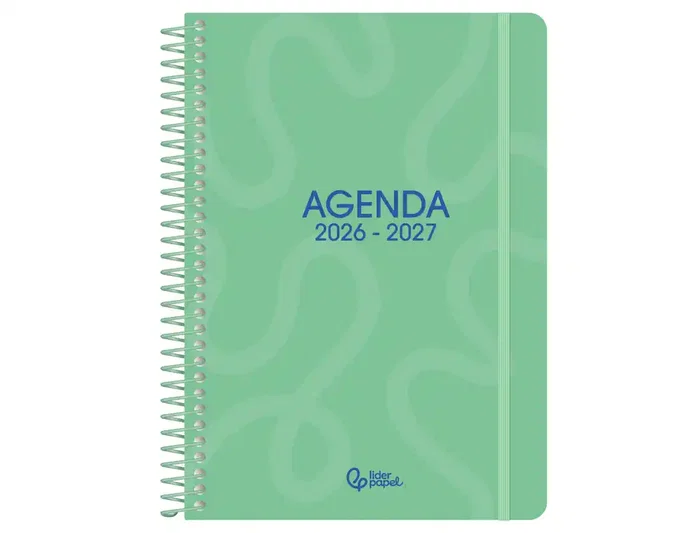 Liderpapel Agenda Escolar 26-27 Classic, Verde, Día Página A5, Espiral, Interior Bilingüe, Papel FSC 70g