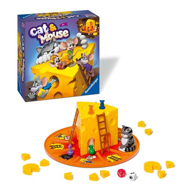 Ravensburger Juego de Mesa Cat & Mouse - Recoge 5 Cuñas de Queso para Ganar - A Partir de 8 Años - Multilingüe (Alemán, Inglés, Francés, Español, Italiano, Neerlandés, Portugués)
