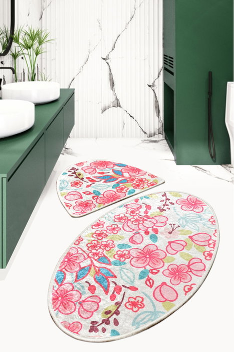 Mijölnir Dolce Oval Juego de Alfombras de Baño 2 Piezas 50x60 cm y 60x100 cm 100% Poliéster Antideslizante