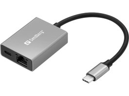 Sandberg Adaptador USB-C a Gigabit Ethernet con Carga PD 100W - Adaptador de Red RJ45 y Puertos USB-C para Ordenador Portátil