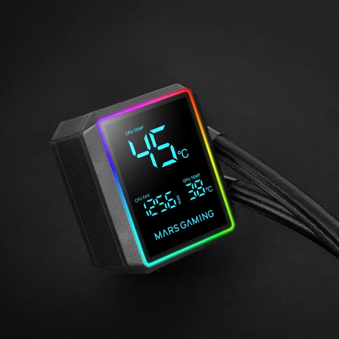 Mars Gaming ML-LCDPRO360 Kit Refrigeración Líquida CPU AIO 360mm con Pantalla LCD 2.8", 3 Ventiladores ARGB Infinity Mirror, Hasta 600W TDP, Compatible Intel/AMD (Negro)