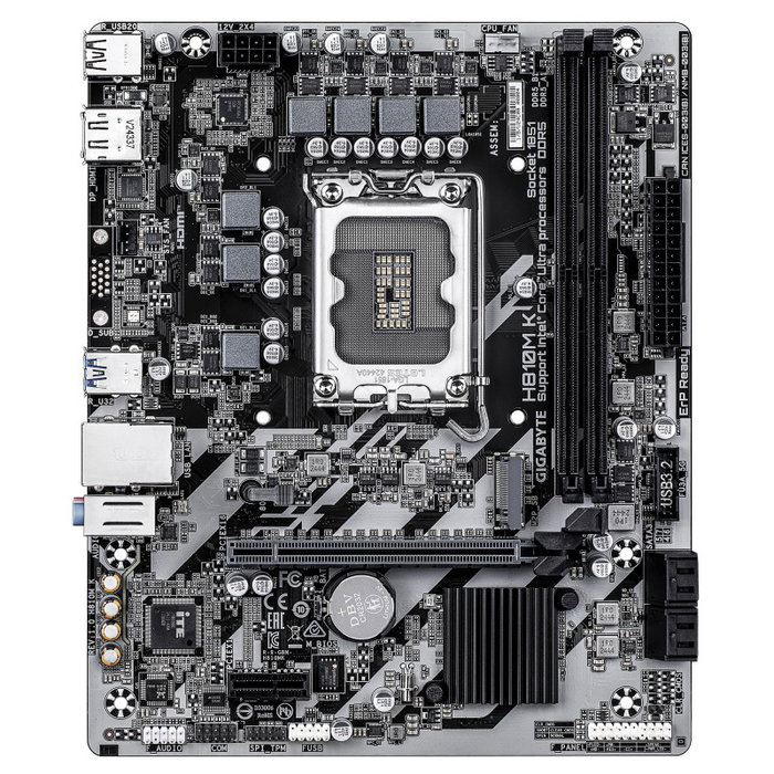 Gigabyte H810M K - Placa Base microATX Intel H810 (Socket LGA 1851) - Memoria DDR5 (hasta 6400 MHz) - HDMI 2.1, DisplayPort 2.1, LAN Gigabit, M.2 PCIe 4.0