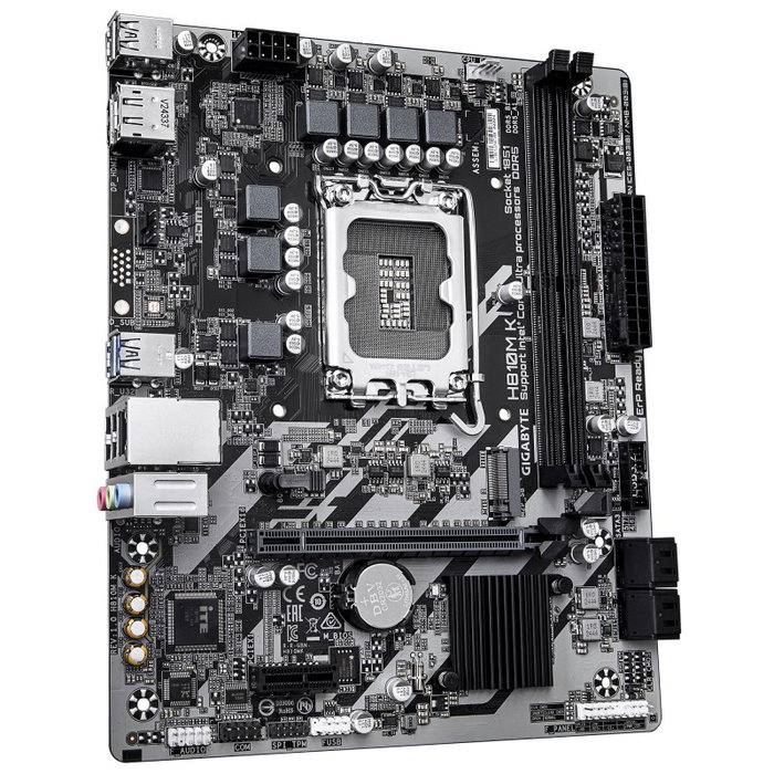 Gigabyte H810M K - Placa Base microATX Intel H810 (Socket LGA 1851) - Memoria DDR5 (hasta 6400 MHz) - HDMI 2.1, DisplayPort 2.1, LAN Gigabit, M.2 PCIe 4.0