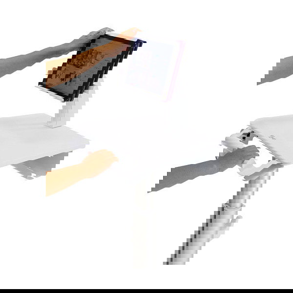 Ergotron StyleView Tablet Carro SV10 para Tablets hasta 38cm, 12 Pulgadas, Aluminio Blanco, Ajustable en Altura para Uso Sentado/De Pie, con Ruedas