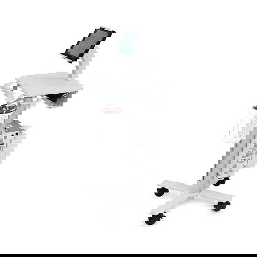 Ergotron StyleView Tablet Carro SV10 para Tablets hasta 38cm, 12 Pulgadas, Aluminio Blanco, Ajustable en Altura para Uso Sentado/De Pie, con Ruedas