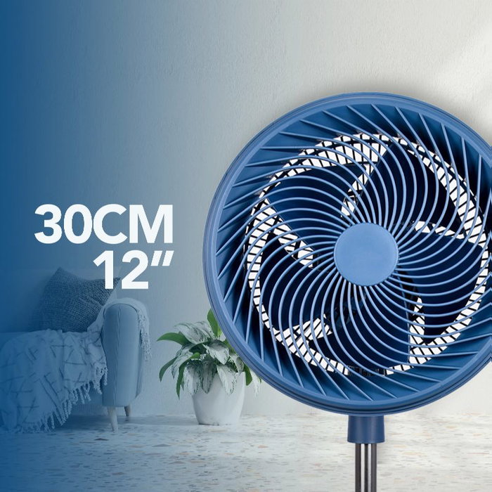 Daewoo Ventilador de Pie 30 cm (12") Alta Velocidad 90W, Base Redonda - Azul