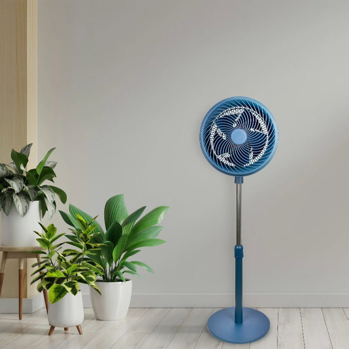 Daewoo Ventilador de Pie 30 cm (12") Alta Velocidad 90W, Base Redonda - Azul