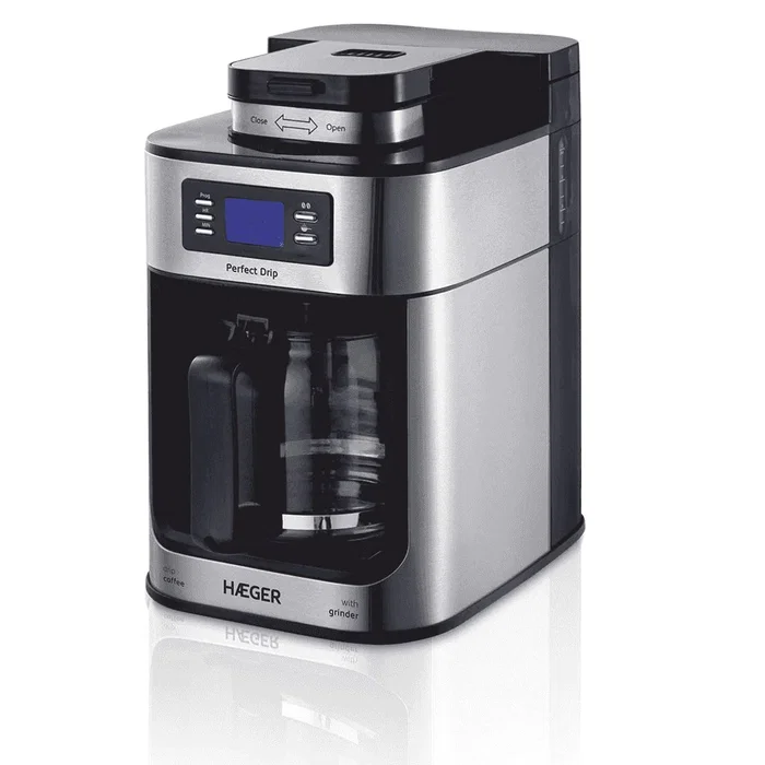 Haeger CM-10B.010A Cafetera Eléctrica de Filtro Semi-Automática, 1.25 L (10 Tazas), 1050W, Color Negro y Plata, con Pantalla LCD y Función Antigoteo