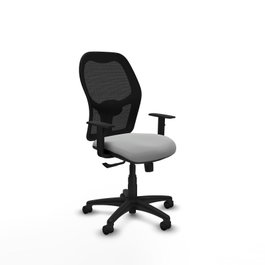 Silla de oficina Alocén con mecanismo Sincro tapizada con Similpiel color Gris claro y malla color Negro. Equipada con lumbar 1D, Brazos 1D y Ruedas de nailon 50 mm