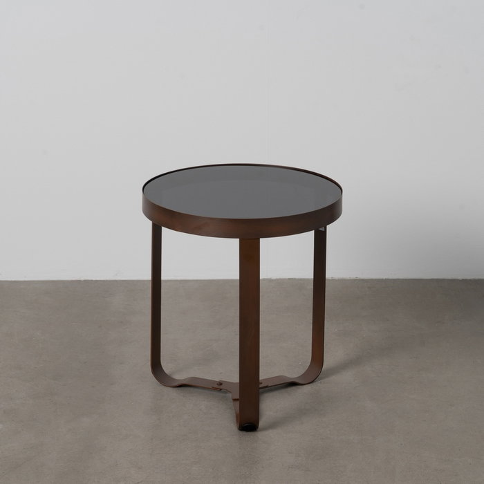 Mesita Marrón Oscuro Metal-Cristal 40 X 40 X 45 cm