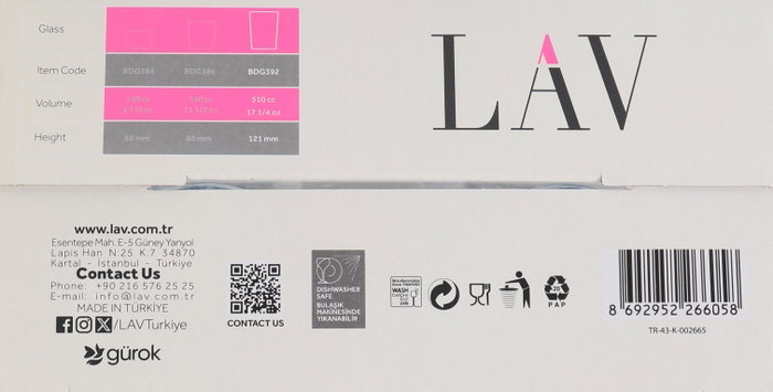 LAV Set 4 Vasos Sidra 520 cc Bodega Flores 9x9x12 cm (6 Cajas)