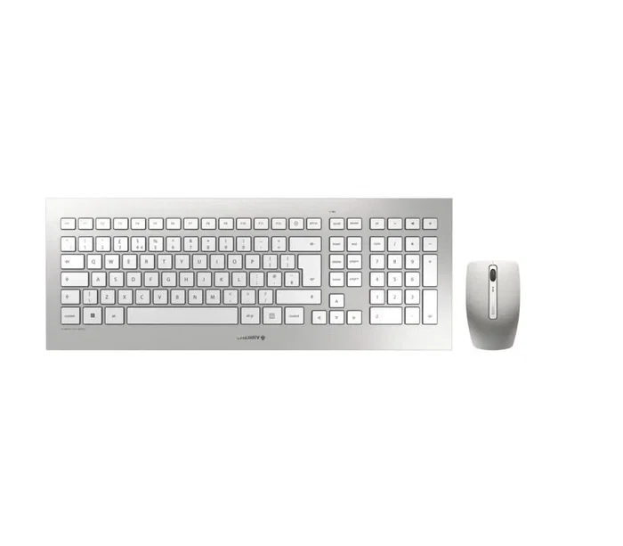 CHERRY DW 8000 Kit Teclado y Ratón Inalámbrico RF Ultraplano QWERTY Español con 5 Teclas de Acceso Directo - Color Plata y Blanco