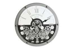 DKD Home Decor Reloj de Pared Loft, Metal y Cristal, Plateado y Negro, 8.5 x 52 x 52 cm