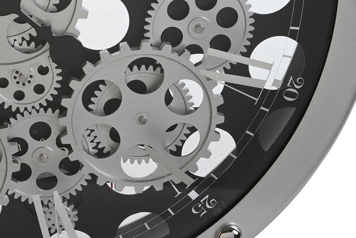 DKD Home Decor Reloj de Pared Loft, Metal y Cristal, Plateado y Negro, 8.5 x 52 x 52 cm