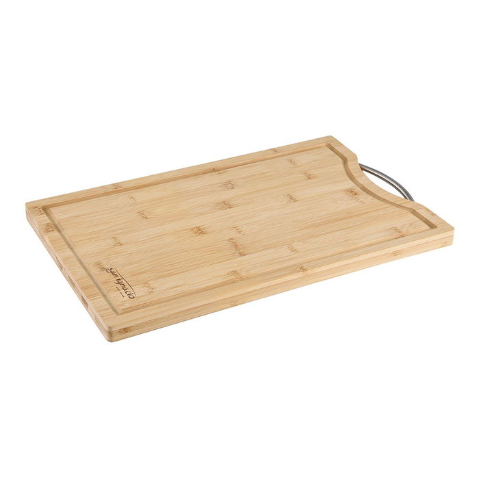 San Ignacio Tabla de Cortar de Bambú Experto con Agarradera de Acero Inoxidable 430, 40 cm x 25 cm x 1.9 cm