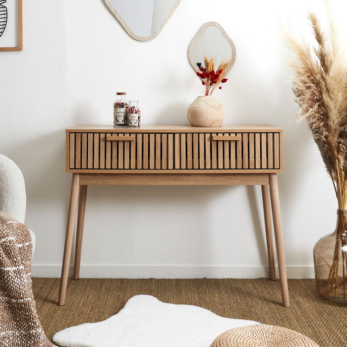 Home Deco Factory Consola Natural con 2 Cajones Klaus 100x35x80 cm