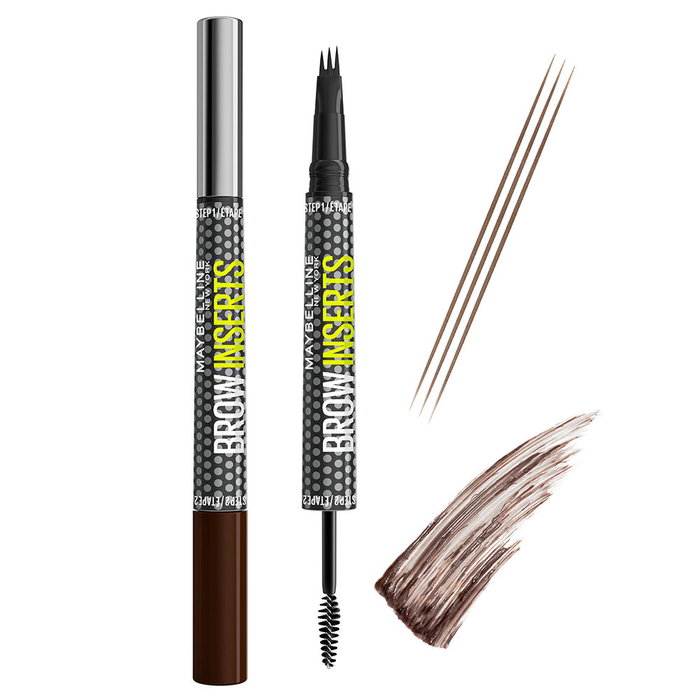Maybelline Brow Insert Lápiz de Cejas con Gel de Fibras Doble Punta, Efecto Multiplicador Volumen 36h - #Ash Brown - 1 u