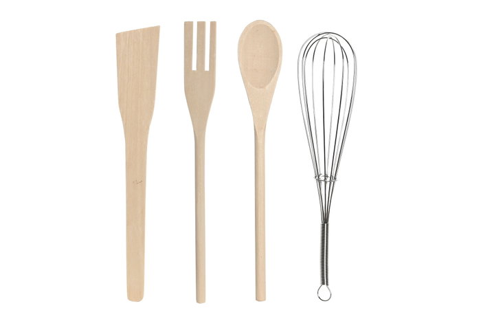 DKD Home Decor Set de 5 Botes de Utensilios en Gres y Madera Blanco