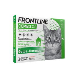 Frontline Combo Gato 6 Pipetasy el producto es un tratamiento antiparasitario para gatos que incluye 6 pipetas en un formato de 250.0 g.