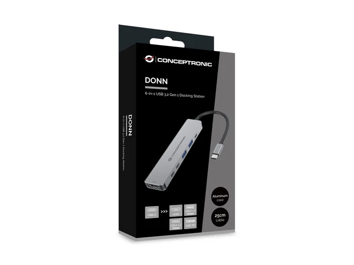 Conceptronic DONN33G Docking Station USB-C 6 en 1 Plata