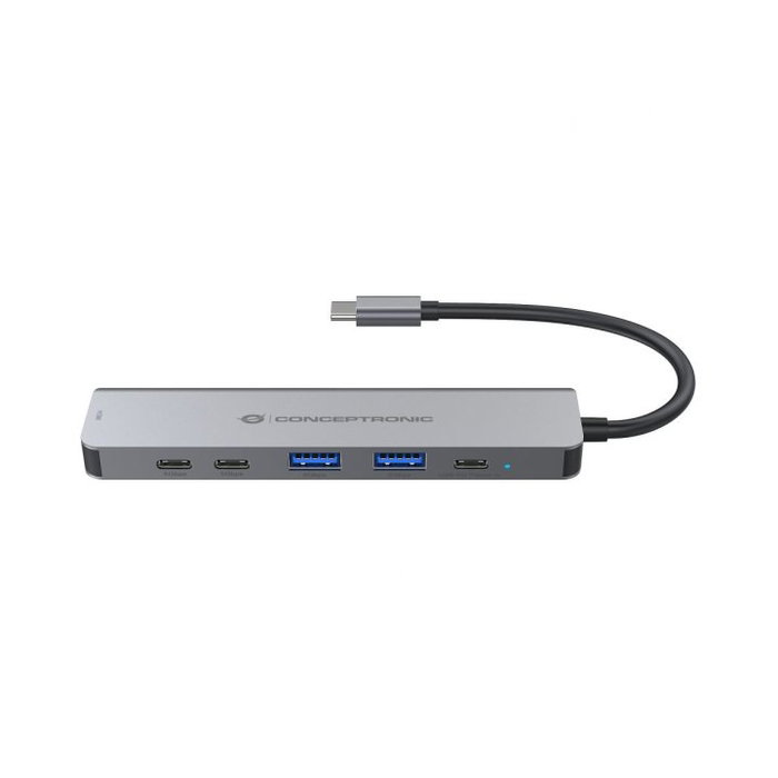 Conceptronic DONN33G Hub USB-C 6 en 1 con HDMI 4K 60Hz, Power Delivery 100W, 2x USB 3.0 y Lector de Tarjetas - Compatible con Portátil, Tablet