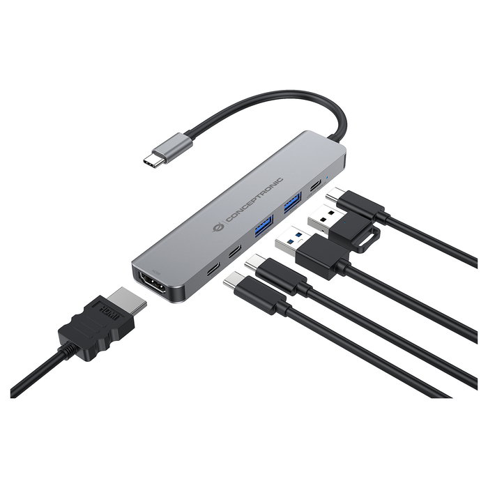 Conceptronic DONN33G Dock USB-C a HDMI/2xUSB-A/2xUSB-C con Power Delivery 100W y 5Gbps de Velocidad de Transferencia