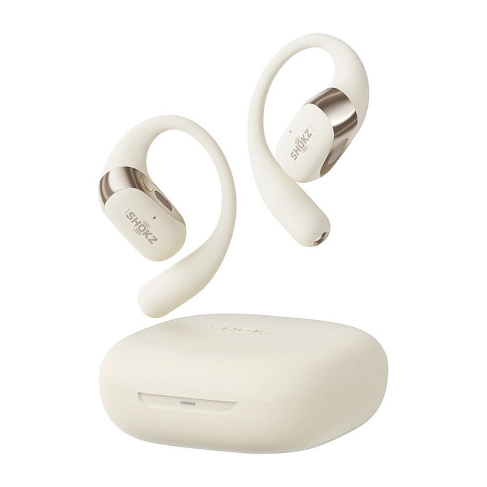 Shokz OpenFit 2 Auriculares Inalámbricos Beige de Conducción Ósea para Llamadas Música y Deporte con Resistencia IP55