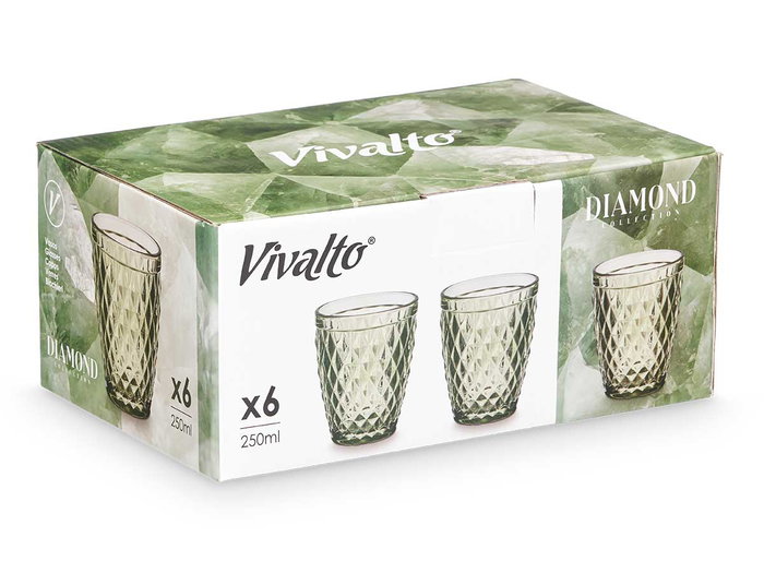 Vivalto Vaso Diamante Verde 270 ml Vidrio 8x10x8 cm (Set de 24)