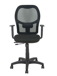 Silla de oficina Alocén con mecanismo Sincro/Traslack tapizada con Tela color Negro. Equipada con lumbar 1D, Brazos 1D y Ruedas de nailon 50 mm