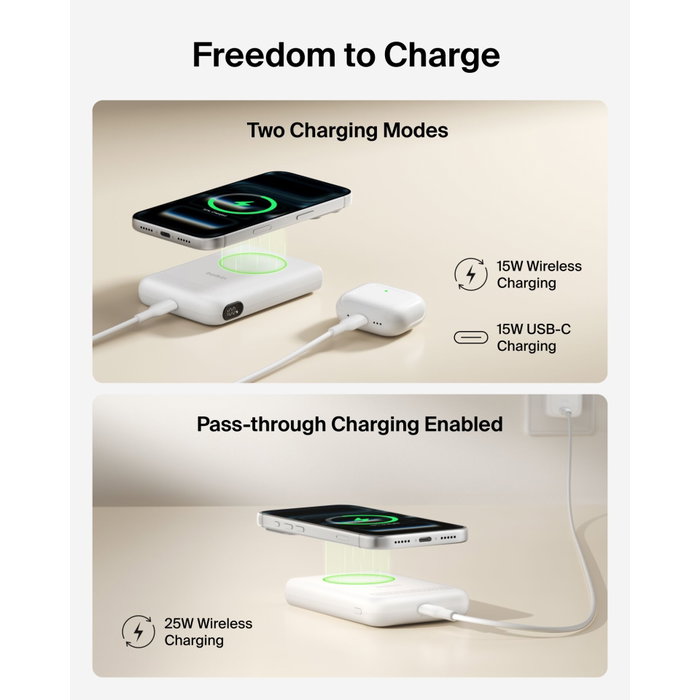 Belkin UltraCharge Magn. Powerbk 10000mAh Qi2 25W BPD014hqWH Blanco