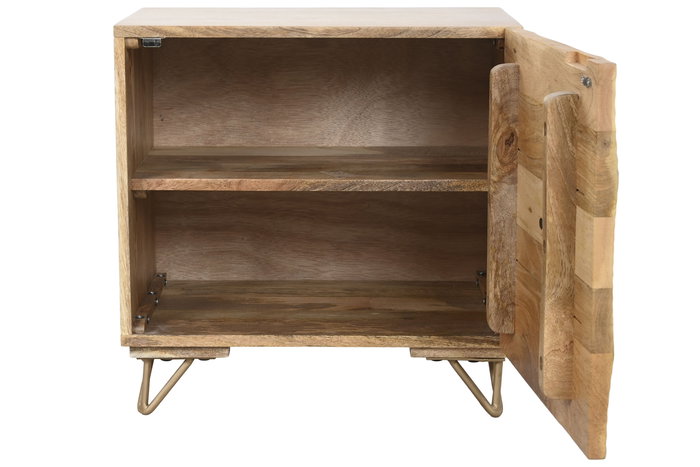 DKD Home Decor Mesita de Noche Colonial Mango Metal Natural Dorado 40 x 50 x 50 cm