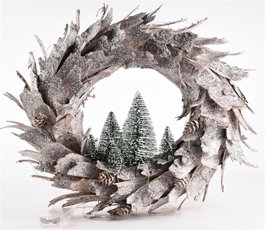 DKD Home Decor Corona Corteza y Piñas Natural 40x40x8 cm con LED