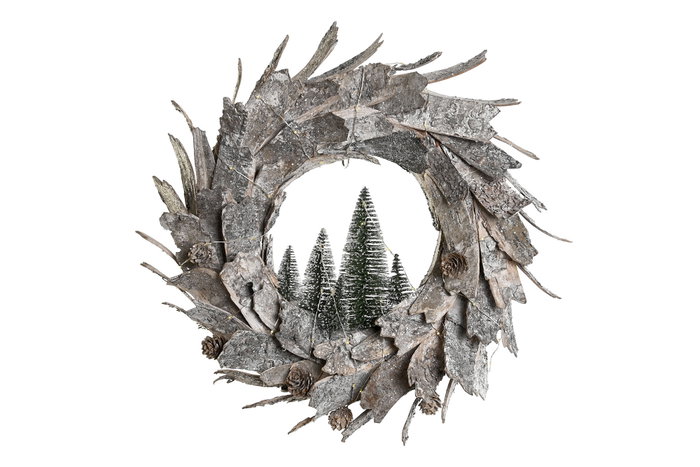 DKD Home Decor Corona Corteza y Piñas Natural 40x40x8 cm con LED DKD Home Decor Corona Corteza y Piñas Natural 40x40x8 cm con LED