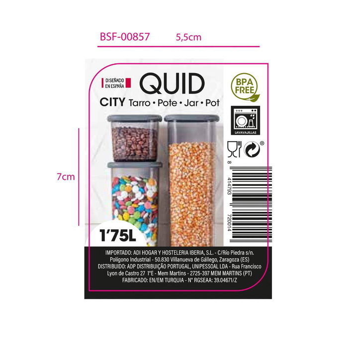 Tarro Plástico City Quid 1750 mL-10,4x24,5 cm (12 Unidades)