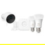 Philips 929003562707 Kit de Inicio Hue Secure con 2 Bombillas LED Bluetooth/Zigbee Color, Puente y Cámara, Blanco, E27, 9W, 1100lm