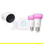 Philips 929003562707 Kit de Inicio Hue Secure con 2 Bombillas LED Bluetooth/Zigbee Color, Puente y Cámara, Blanco, E27, 9W, 1100lm