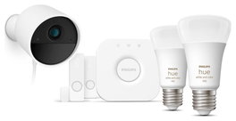 Philips Secure Kit de Inicio - Cámara Exterior WiFi + 2 Detectores de Movimiento + 2 Bombillas + Puente Hub