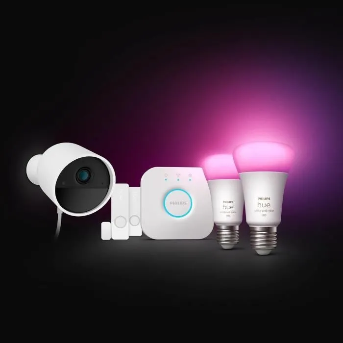 Philips Kit de Inicio Hue Secure con Cámara y Bombillas LED E27, Blanco