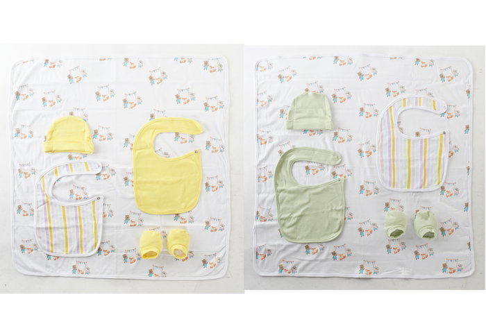 DKD Home Decor Set de 5 Piezas para Bebé: Manta, Patucos, Baberos y Gorro - Amarillo y Verde (Dimensiones 25x19x6 cm) DKD Home Decor Set de 5 Piezas para Bebé: Manta, Patucos, Baberos y Gorro - Amarillo y Verde (Dimensiones 25x19x6 cm)