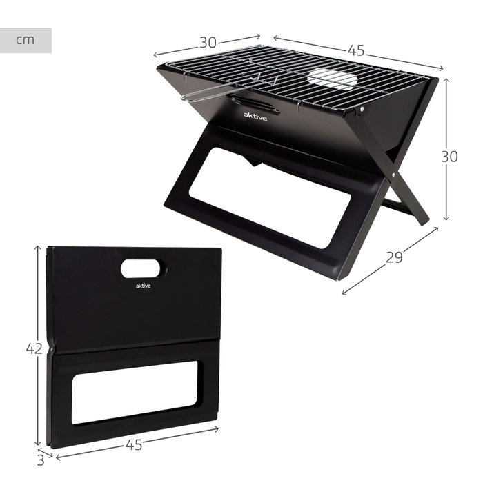 Aktive Barbacoa portátil plegable rectangular negra Aktive Barbacoa portátil plegable rectangular negra