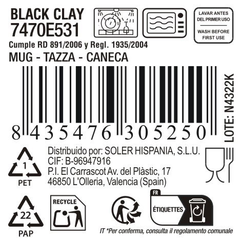 Inde Mug 230Ml "Black Clay" Surtido Mediano (36 Unidades)