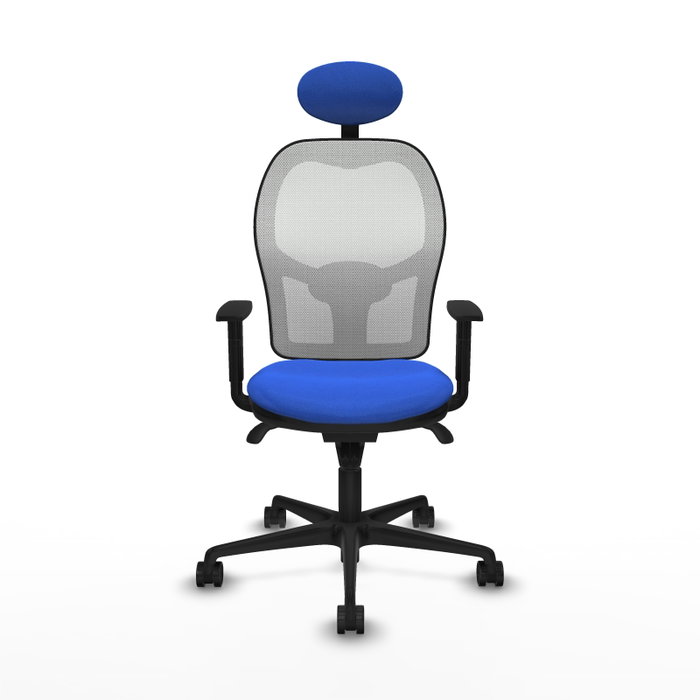 Silla de oficina Jorquera con mecanismo Sincro tapizada con Tela color Azul y malla color Blanco. Equipada con lumbar 1D, Brazos 1D, Cabecero Fijo y Ruedas 65mm nailon Silla de oficina Jorquera con mecanismo Sincro tapizada con Tela color Azul y malla color Blanco. Equipada con lumbar 1D, Brazos 1D, Cabecero Fijo y Ruedas 65mm nailon