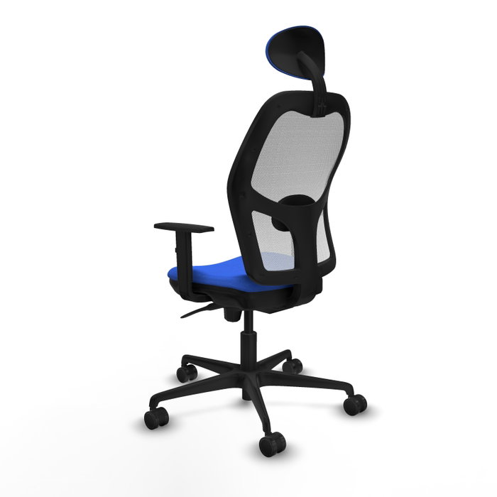 Silla de oficina Jorquera con mecanismo Sincro tapizada con Tela color Azul y malla color Blanco. Equipada con lumbar 1D, Brazos 1D, Cabecero Fijo y Ruedas 65mm nailon Silla de oficina Jorquera con mecanismo Sincro tapizada con Tela color Azul y malla color Blanco. Equipada con lumbar 1D, Brazos 1D, Cabecero Fijo y Ruedas 65mm nailon