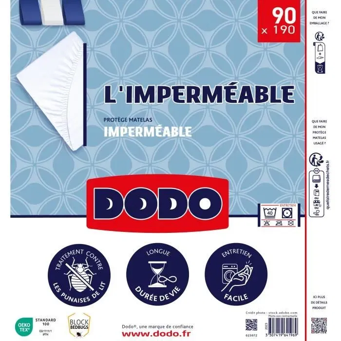 Dodo DOD3307419641969 Protector de Colchón Impermeable de Algodón/Poliéster para Cama de 90x190 cm