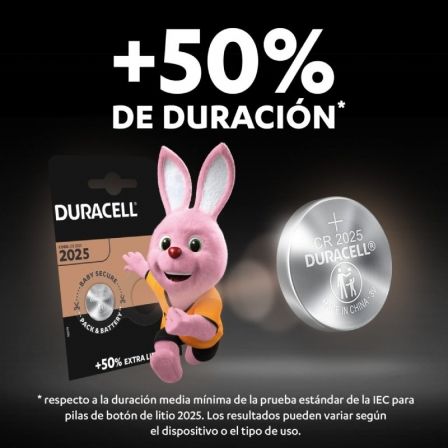 Duracell Pila de Botón Litio CR2025 3V Ø20 x 2.5 mm Blister 5 Unidades