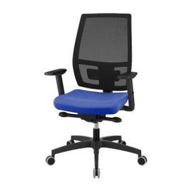 Unisit Silla Melania Giratoria Sincro con Reposabrazos Ajustables, Respaldo Malla Negro y Asiento Azul
